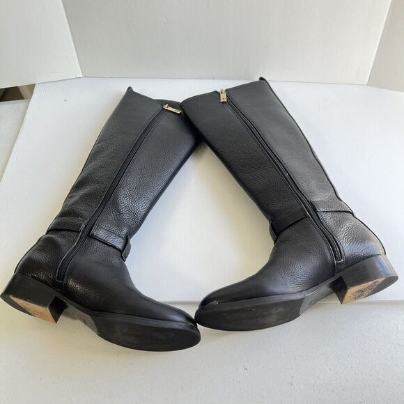 Tory Burch Black Leather Amanda Tall Riding Boots Size 6.5 Big Logo - Picture 8 of 16